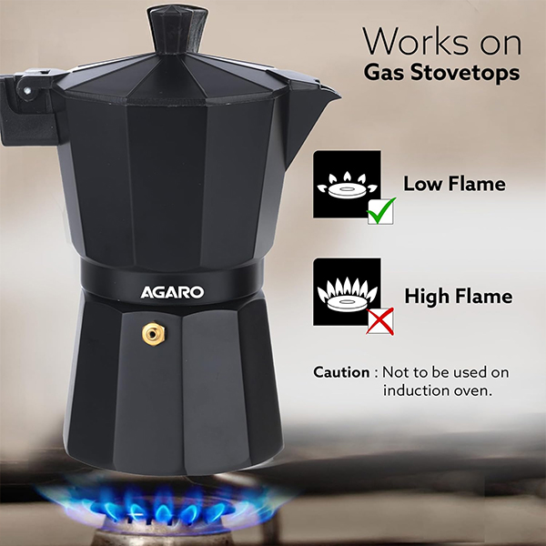 AGARO Classic Moka Pot, Stovetop, Espresso Coffee Maker - 240 ML - Black-3