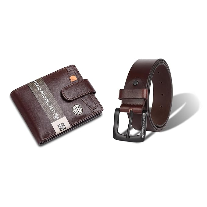 HF Premium Men's Leather Gift Set - Wallet & Belt Combo (Coffee Brown)-1