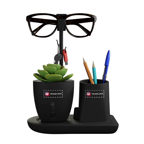 EO Desk Station Pen Stand For Study Table with Self Watering Plant Pot (Marble Black)-0