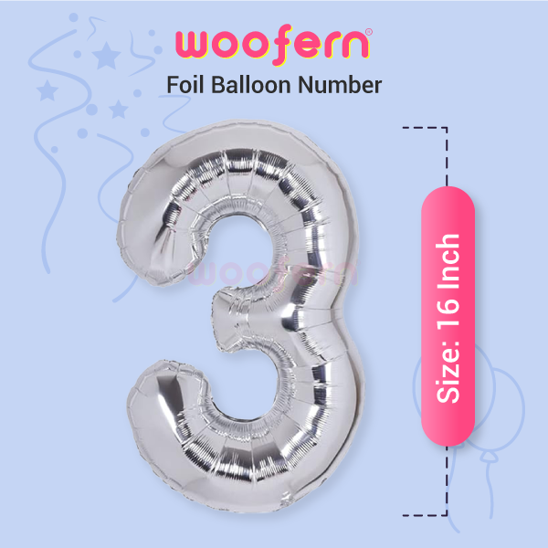 Number 3 Silver Foil Balloon 16 inch-2