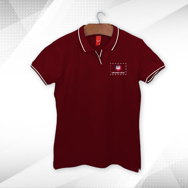Scott Organic Cotton Polo T-Shirt for Women Maroon with White - Custom Logo Left Chest & Right Arm-3