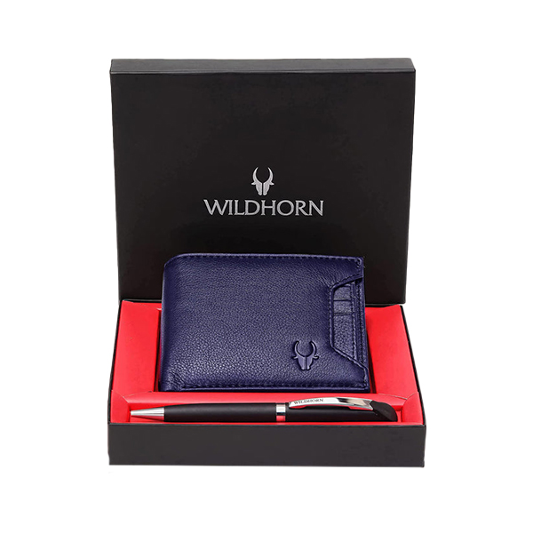 WILDHORN MACON Leather Wallet & Pen Gift Set (Blue)