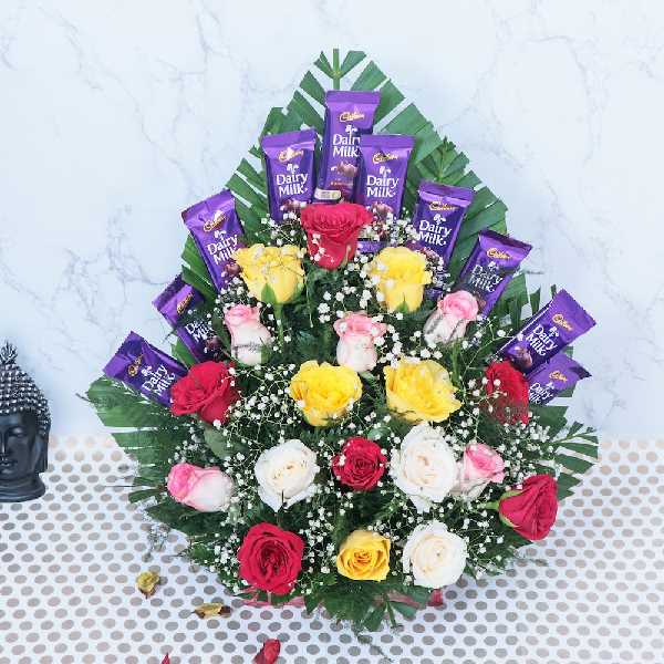 Mixed Roses with Chocolate Bouquet