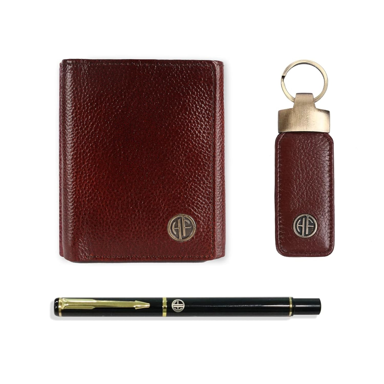 HF Men's Executive Leather Gift Set – Wallet, Keychain & Pen | Premium Corporate Gift (Brown)