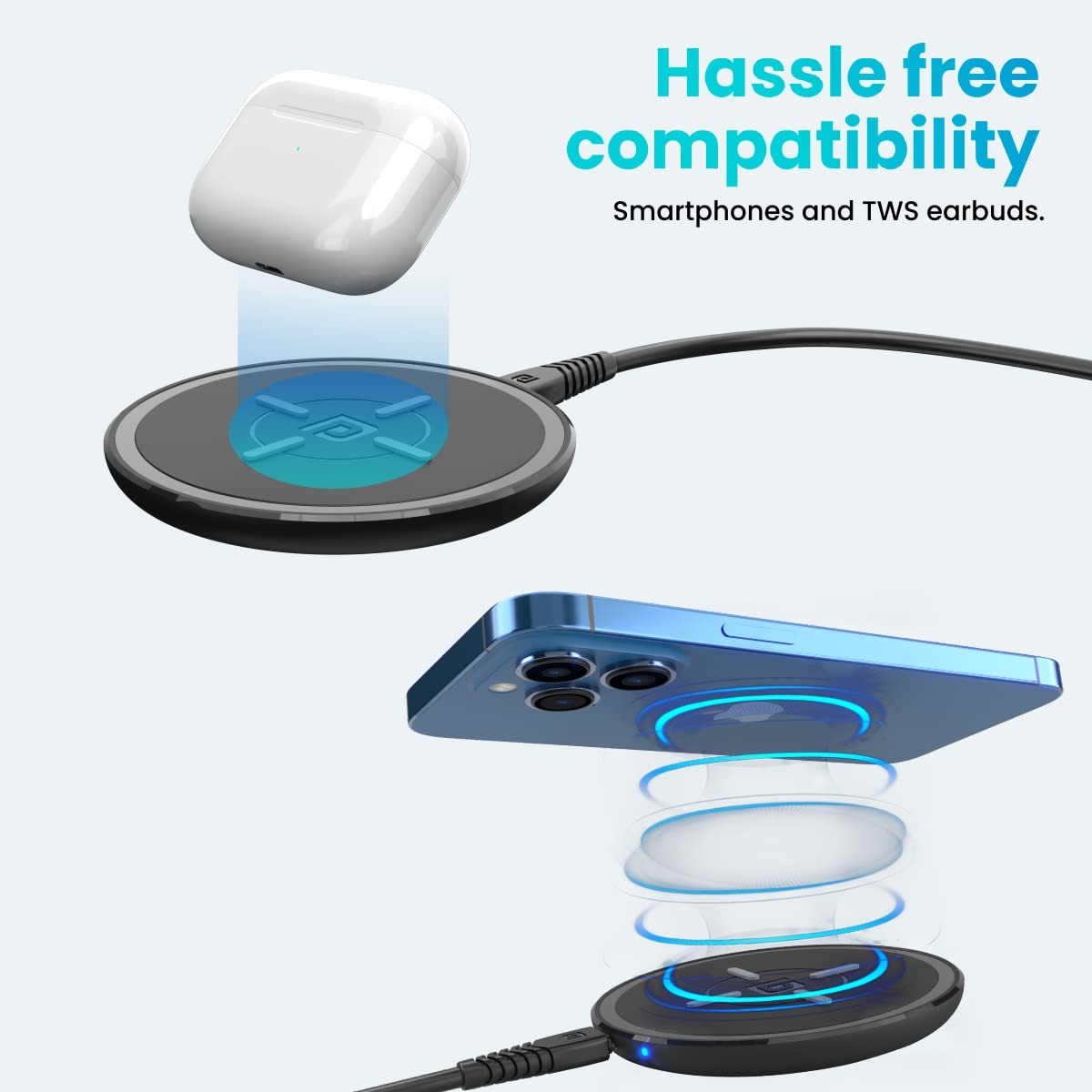 Portronics Freedom 2 15W Wireless Charging Pad for iPhone 13/Samsung Mobile(Black)-3