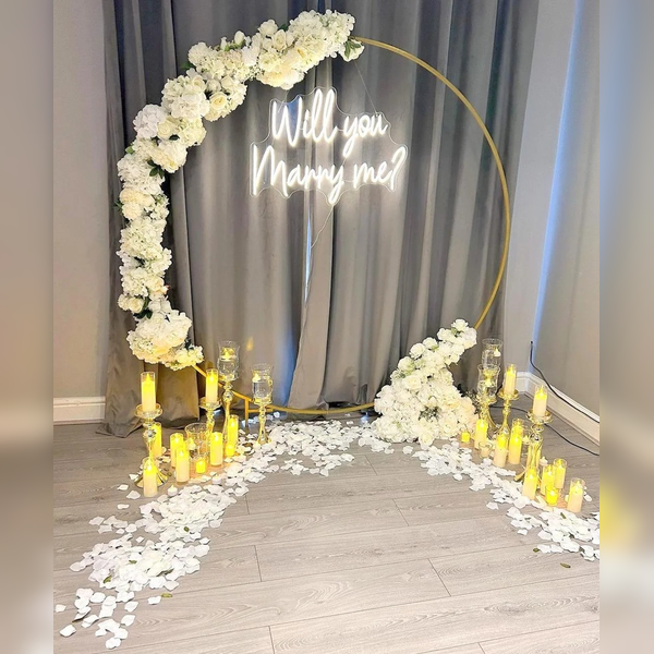 Floral Marry Me Proposal Setup with Neon Sign-0
