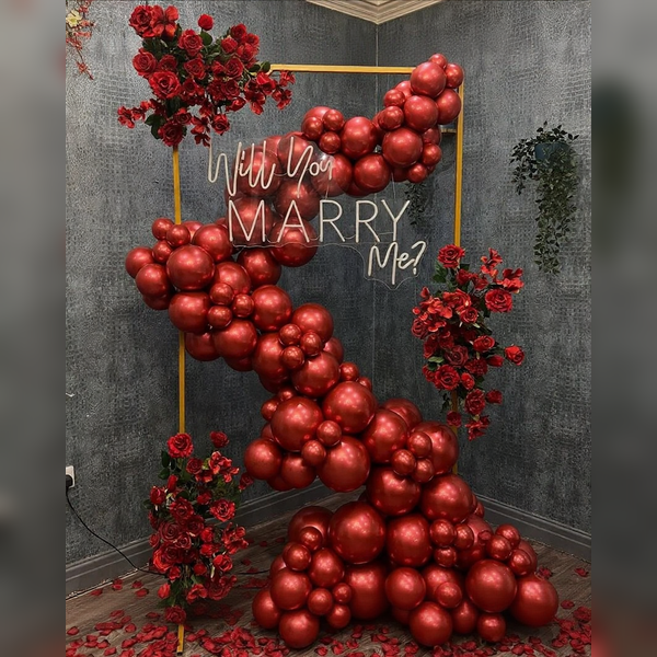 Will You Marry Me Romantic Red Balloon & Floral Proposal Setup-1