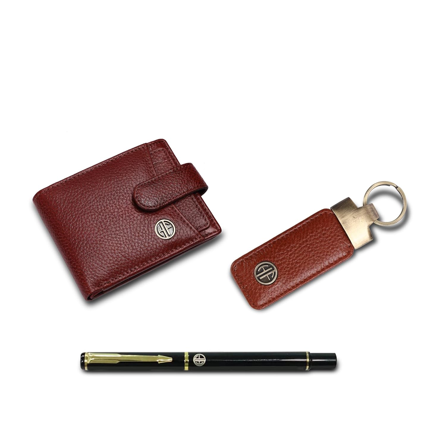 HF Men's Executive Leather Gift Set – Wallet, Keychain & Pen | Premium Corporate Gift (Breeze Brown)