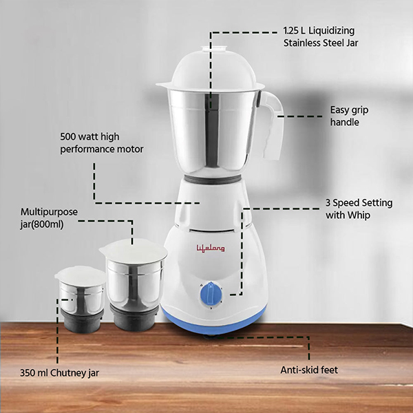 Lifelong LLMG21 Maxo 500 Juicer Mixer Grinder (3 Jars, Blue)-2