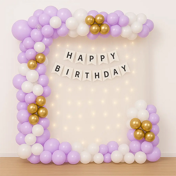 Lavender & Gold Birthday Balloon Arch