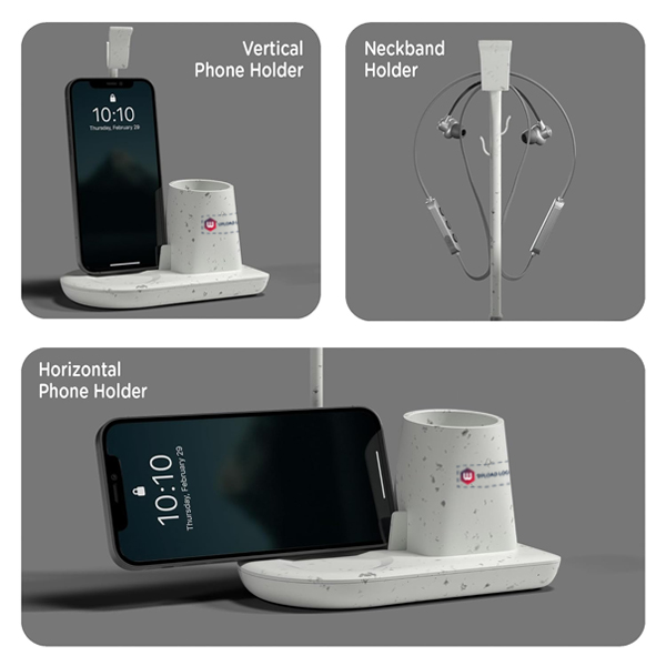 EO  Desk Station Pen Stand For Study Table with Self Watering Plant Pot (Marble White)-2