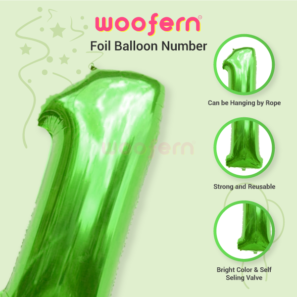 Foil Balloon Number 1 Green 16 inch-3