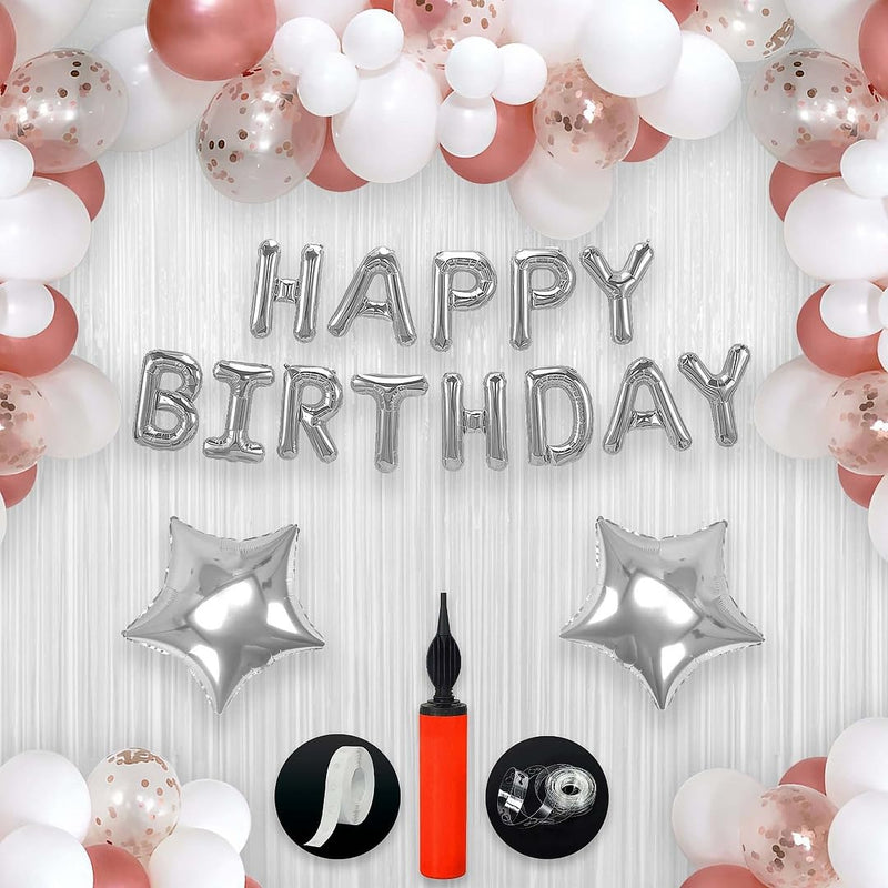 Rose Gold and White Balloon Birthday Decoration Kit