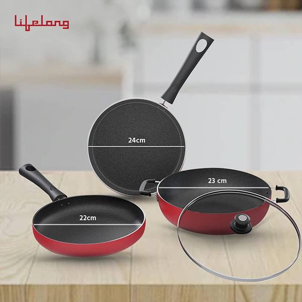 Lifelong LLCK21 Non-Stick Cookware Set | Induction Base | Set of 3-5
