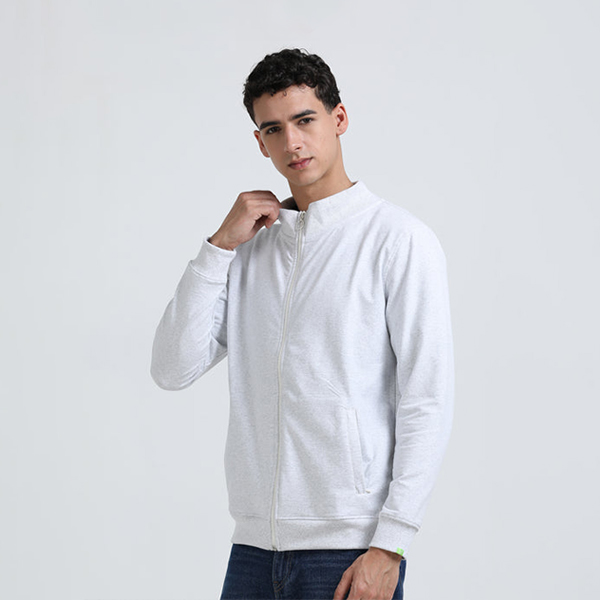 Caslay High Neck Jacket with Custom Logo (White Melange)-4