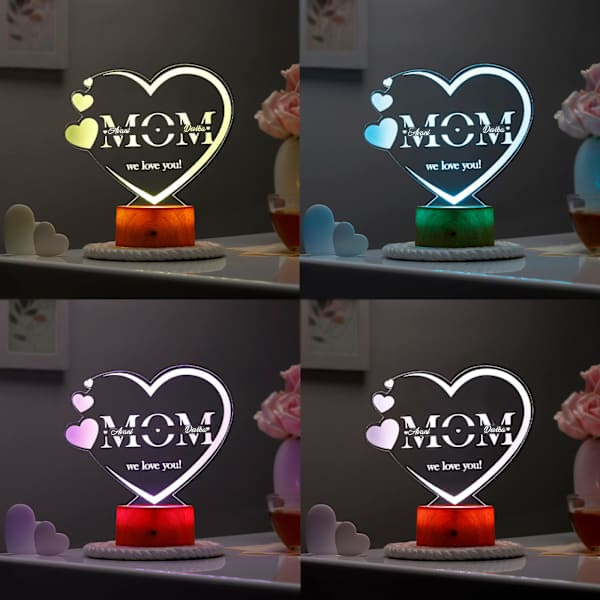 Personalized Love You Mom – LED Lamp with Wood Base-4