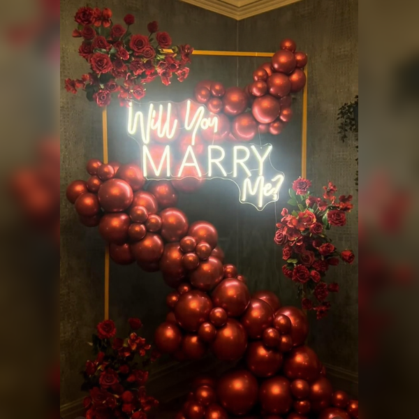 Will You Marry Me Romantic Red Balloon & Floral Proposal Setup-2