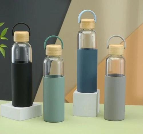 Glass Bottle with Silicone Sleeve 600ml with Custom Logo Branding