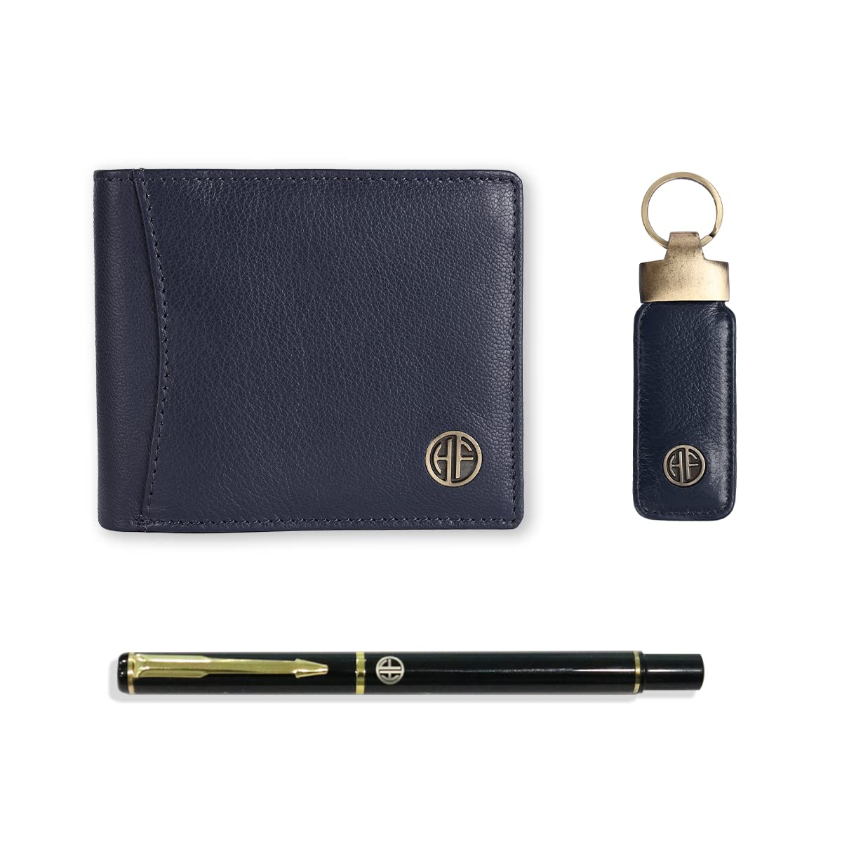 HF Men's Executive Leather Gift Set – Wallet, Keychain & Pen | Premium Corporate Gift (Blazy Blue)