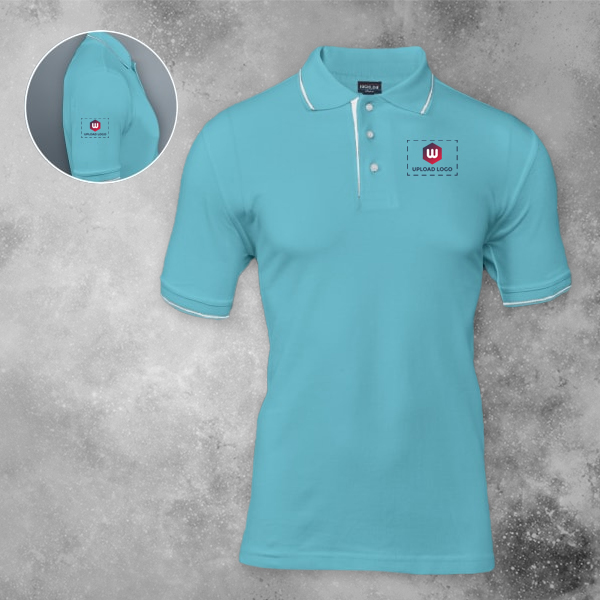 Highline Polo T-shirt for Men Electric Blue with White  – Custom Logo Left Chest & Right Arm