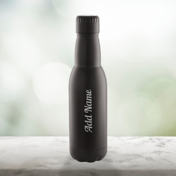 Modern Steel Black Bottle - Customized with Name