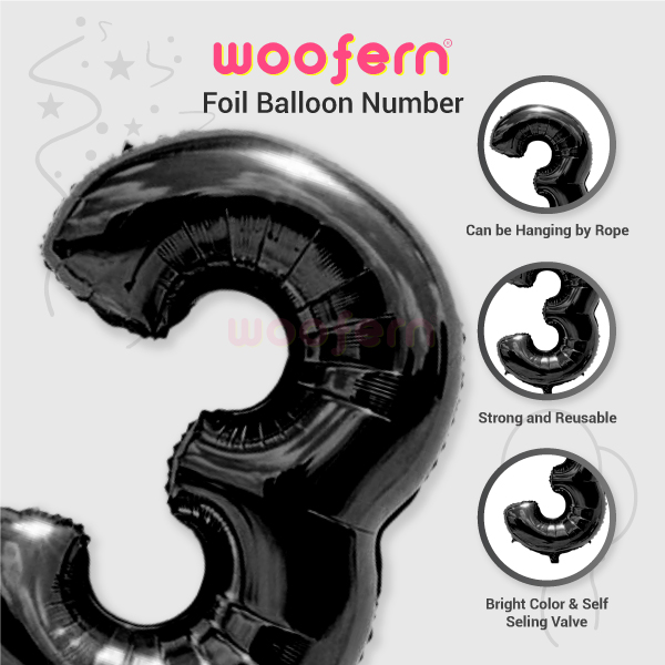 Black Foil Number Balloons 3 - 16  inch-3