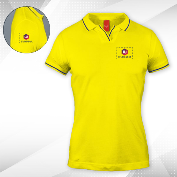 Scott Organic Cotton Polo T-Shirt for Women Yellow with Blue - Custom Logo Left Chest & Right Arm
