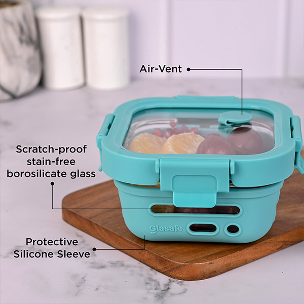 Glasafe Desk Munch Office Combo Set of 3 (Tiffin: 320mlx1 + 520mlx1 + Bottle: 750ml) - Mellow Mist-4