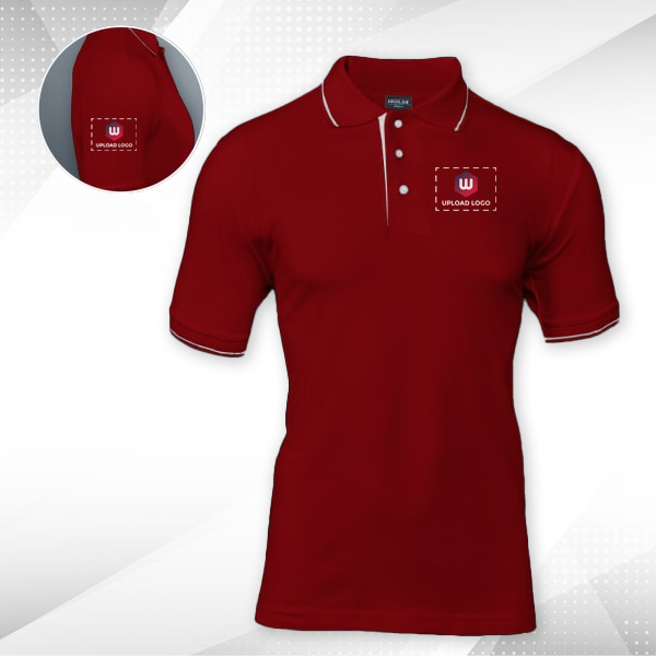 Highline Polo T-shirt for Men Maroon with White  – Custom Logo Left Chest & Right Arm