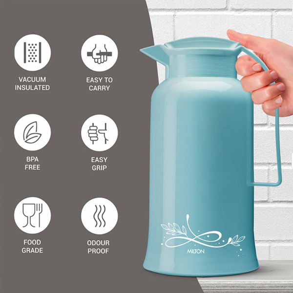 MILTON  Souvenir Gift Set Pastel Blue 1500 Casserole 1.38 Ltrs & Crystal 1000 Flask - 970 ml-3