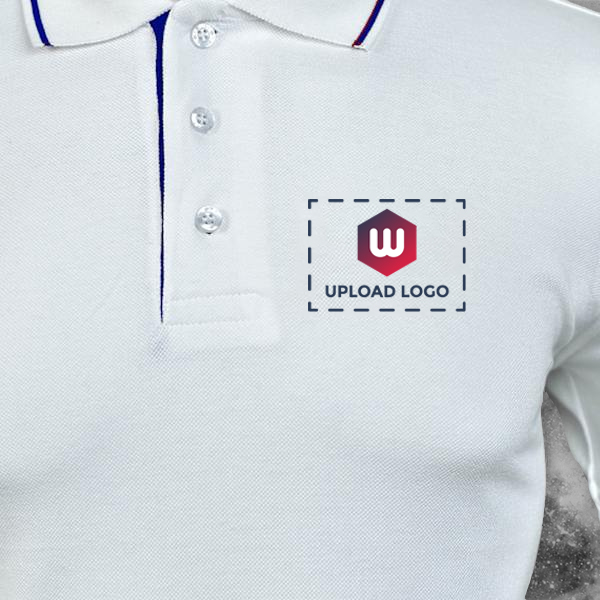 Scott Organic Cotton Polo T-Shirt for Men White with Royal Blue - Custom Logo Left Chest-1