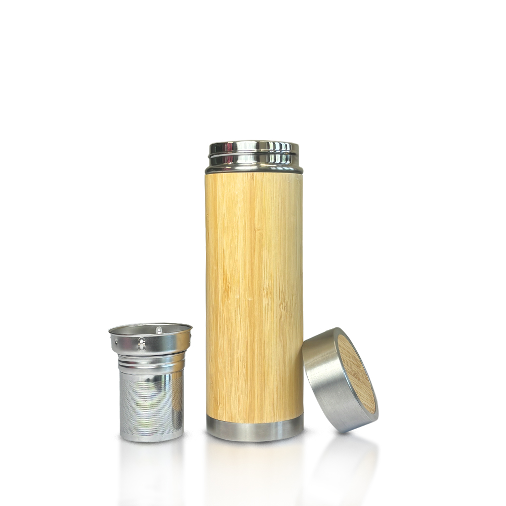 Bamboo Stainless Steel Bottle 450ml with Custom Logo Branding-1