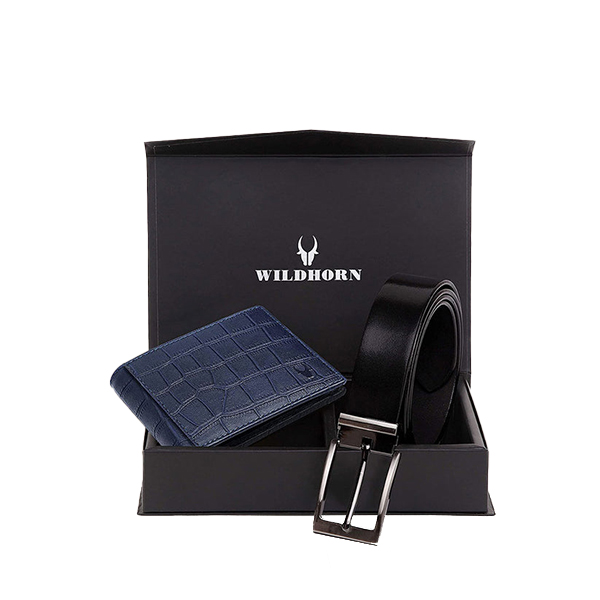 WILDHORN BATSVILLE Leather Wallet & Belt – Premium Gift for Men (Blue Croco)