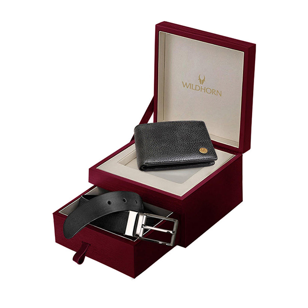WILDHORN SEYMOUR Leather Wallet & Belt – Premium Gift for Men (Black Mayo)