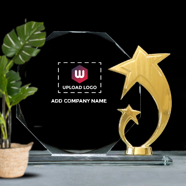 Crystal Trophy with Fiber Work - Customized with Logo & Company Name