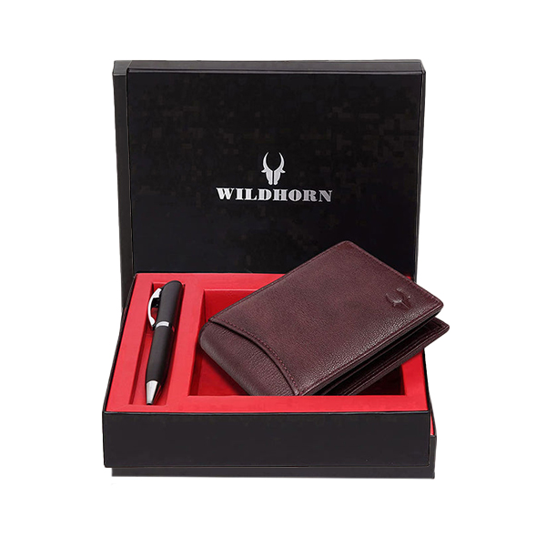 WILDHORN MACON Leather Wallet & Pen Gift Set (Royal Maroon)
