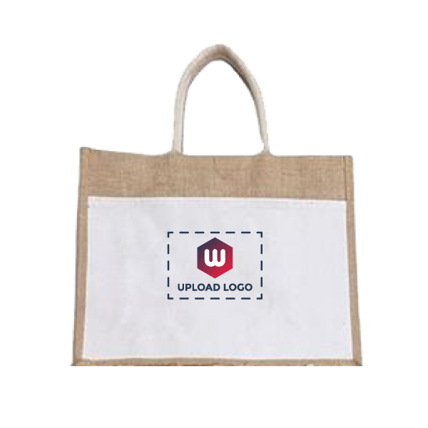 JUTELINE Jute Bag with Zipper Closure, Full Size Front Pocket and Large Handles | Size 18*15*5 inch-0