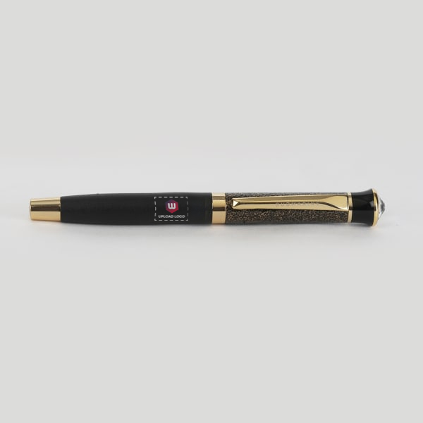 Swarovski Crystal Studded Black & Golden Roller Pen - Personalized with Logo