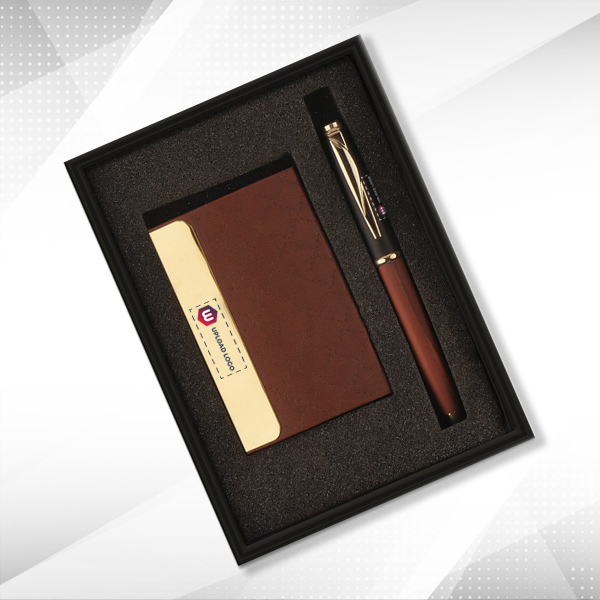 Personalized 2-in-1 Premium Gift Set, Metal Pen & Card Holder (Dark Brown)