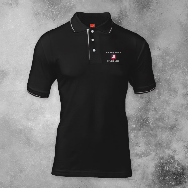 Scott Organic Cotton Polo T-Shirt for Men Black with White - Custom Logo Left Chest