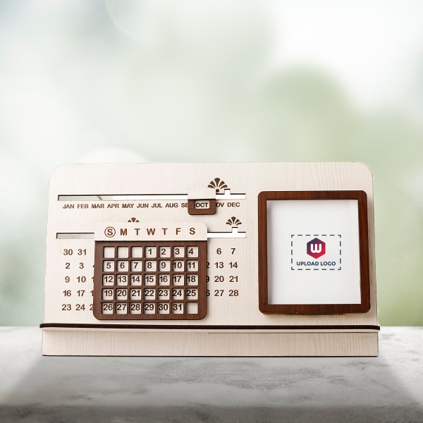Desk Calendar with Wooden Stand - Customize with logo-0