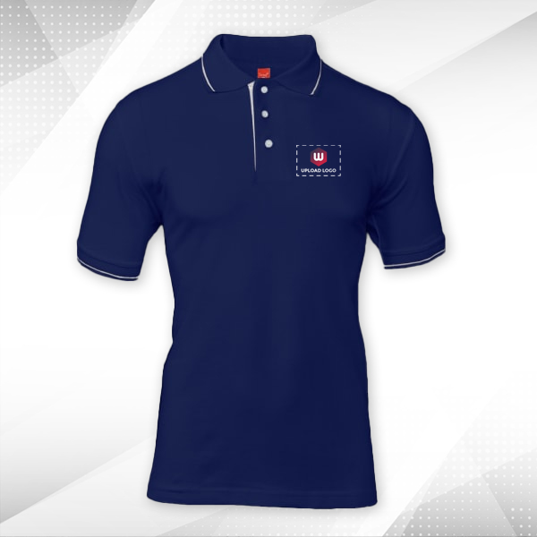 Scott Organic Cotton Polo T-Shirt for Men Navy Blue with White - Custom Logo Left Chest