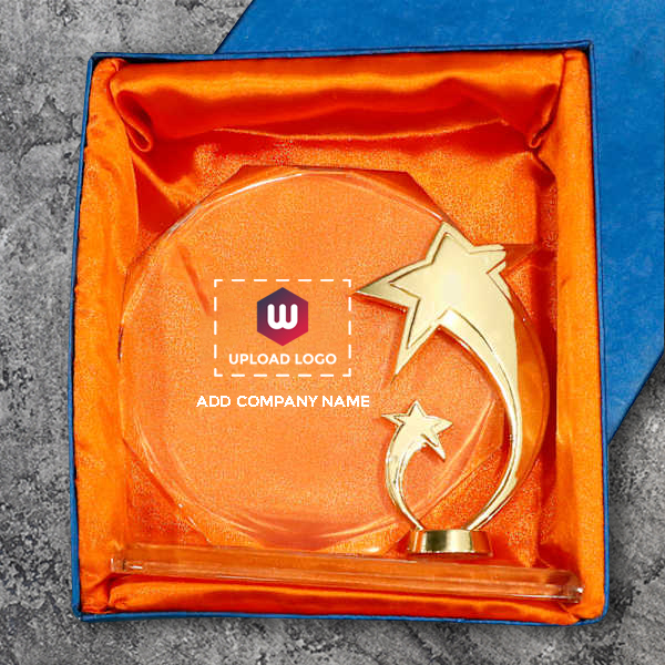 Crystal Trophy with Fiber Work - Customized with Logo & Company Name-2