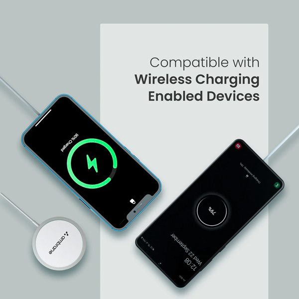 Ambrane AeroSync 15 Watt Fast Charging Wireless Pad, Compatible with Wireless Charging Enabled Devices (green)-2