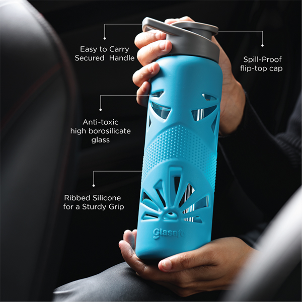 Glasafe Clear Grip Borosilicate Glass Bottle with Silicone Sleeve 750ml (Tranquil Teal)-4