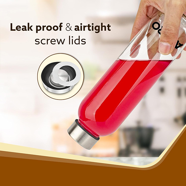 AGARO Elite Borosilicate Glass Water Bottles, Pack of 3 (1000ml)-2