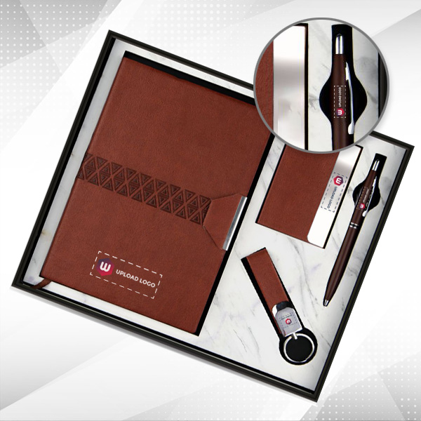 Personalized 4 In 1 Diary Employee Gift Set (Dark Brown)-0