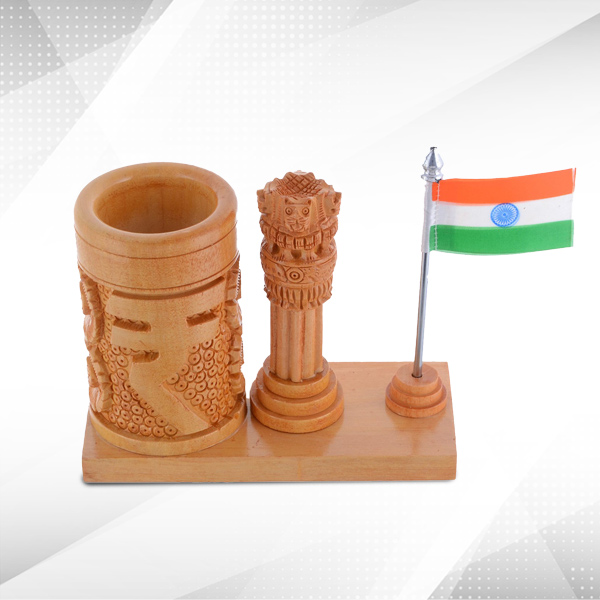 Wooden Ashok Pillar & Miniature Indian flag-3