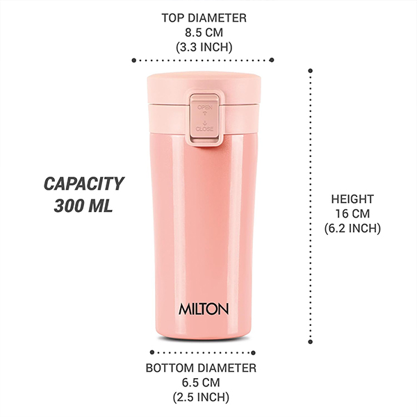 MILTON Thermosteel Vacuum Insulated Coffee Mug - 400 ml | Hot & Cold Flask -Peach-7