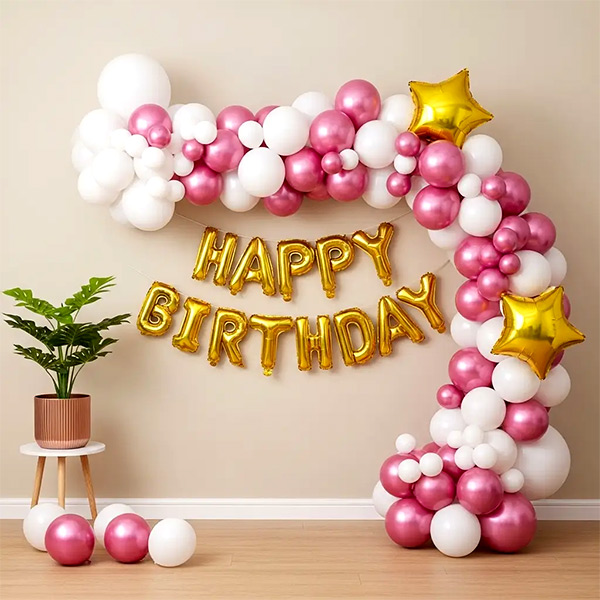 Birthday Bliss Balloon Arch in Pink & Gold
